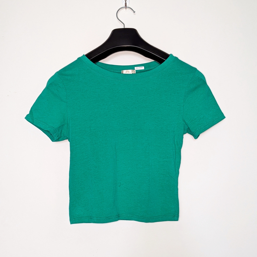 Bozzolo - Cropped T-Shirt Teal Green Cotton Blend Short Sleeve Cute Basics